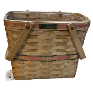 Longaberger Tan and Brown Woven Basket VIP 1990 signed
